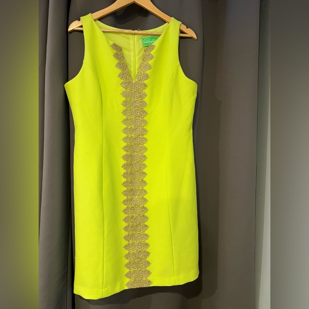 Vibrant Yellow Midi Dress with Gold Detailing